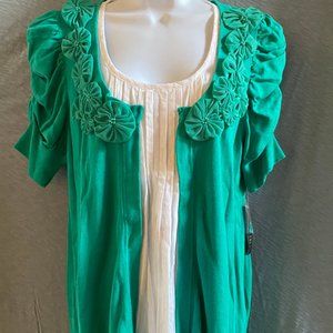 INC, Green cardigan with attached white shirt, Sz